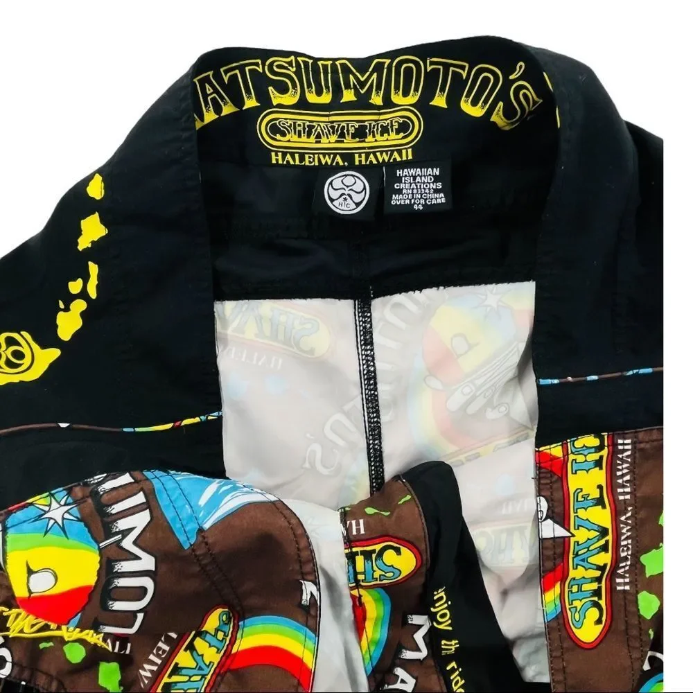 Hawaiian Island Creations Mens Board Shorts Matsu Motto’s Shaved Ice 44 (10142)